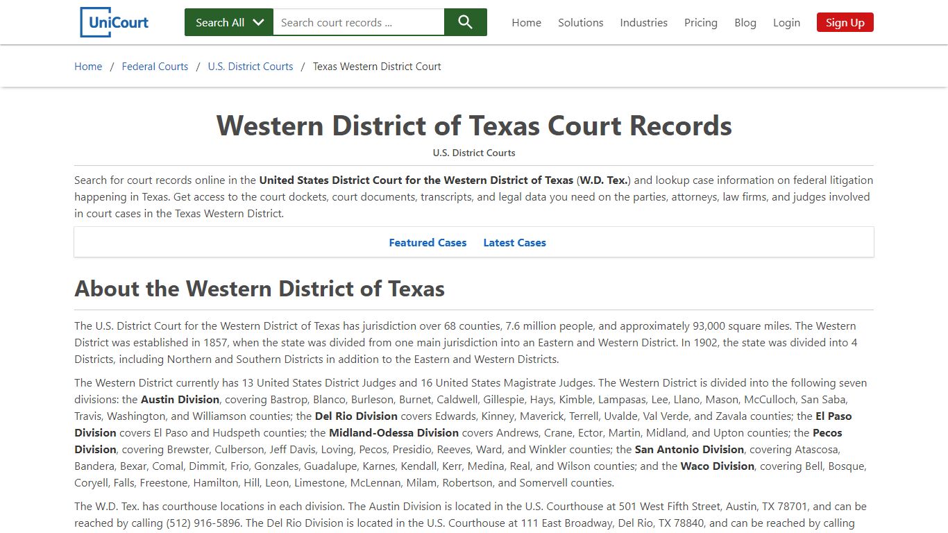 Texas Western District Court Records | PACER Case Search | UniCourt